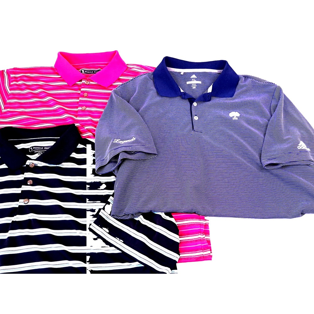 Lot Of 3 Men's XL Golf Polo Shirts 2‎ Pebble Beach Performance 1 Adidas Dad Gift